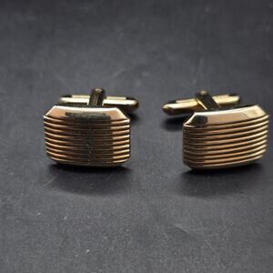 Vintage Hicock Gold Tone Ribbed Cufflinks Rectangle